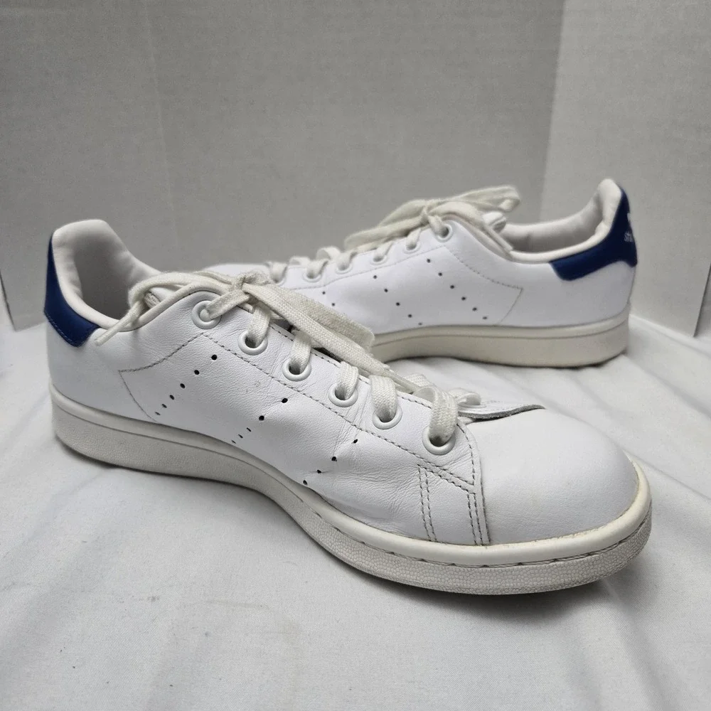 Adidas Mens 6 Leather Stan Smith Athletic Low Sneakers S74778 White Blue Lace Up